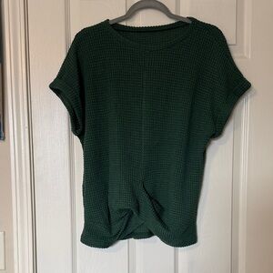 Women's Dark Green Knit Short-Sleeve Top
